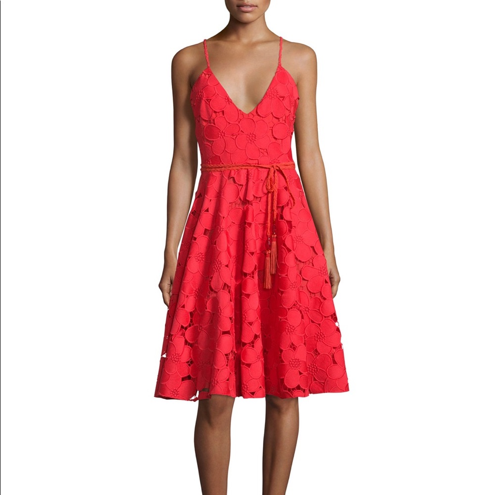 Badgley Mischka Floral Lace Fit & Flare Dress